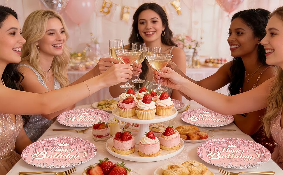 pink birthday plates and napkins set