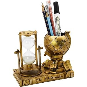 Globe-Themed Pencil Holder with Hourglass