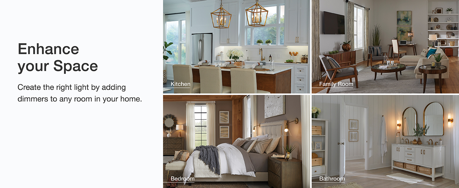 Bedroom, bathroom, dining room, kitchen, great room, family room,