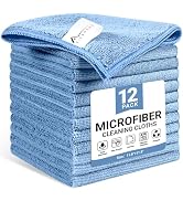 SIFANGKE Microfiber Cleaning Cloth, 12 Pack Blue Cleaning Rags for Housekeeping, Reusable Microfi...