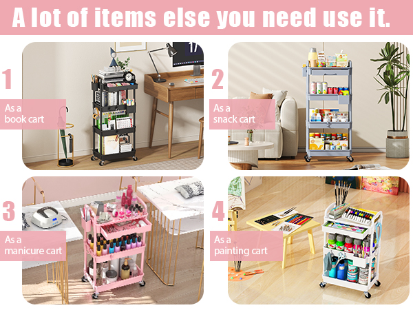 rolling cart organizer is suitable for organizing books, snacks, nail polish, painting tools, etc.