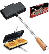Alytree Double Pie Iron for Camping Cast Iron, Pre-seasoned Cast Iron Campfire Sandwich Maker, Mo...