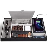 wireless future charger Valet Tray, Nightstand Organizer Charging Station, Leather Desk Drawer Or...
