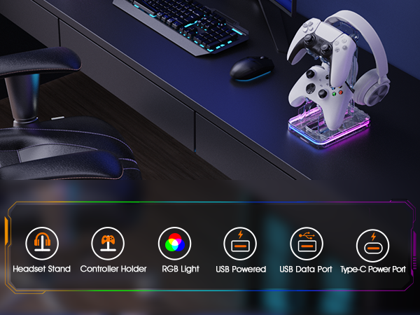 RGB Gaming Headphones with 2 USB Charging Ports