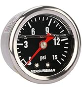 MEASUREMAN 1.5" Black Dial, 304 Stainless Steel case, Liquid Filled Fuel Pressure Gauge, 0-15Psi,...