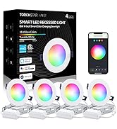 TORCHSTAR Smart Recessed Lighting 4 Inch with J-Box, CRI90+ Color Changing RGBCW Smart Downlight,...
