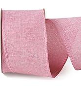 LaRibbons Pink Linen Wired Ribbon, 2.5 Inch x 12 Yard Continuous, Burlap Wired Ribbon for Spring ...