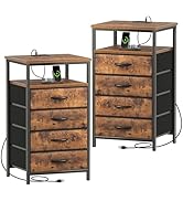 Huuger Night Stand with Charging Station, Set of 2, 4 Drawer Dresser for Bedroom, Bedside Table, ...