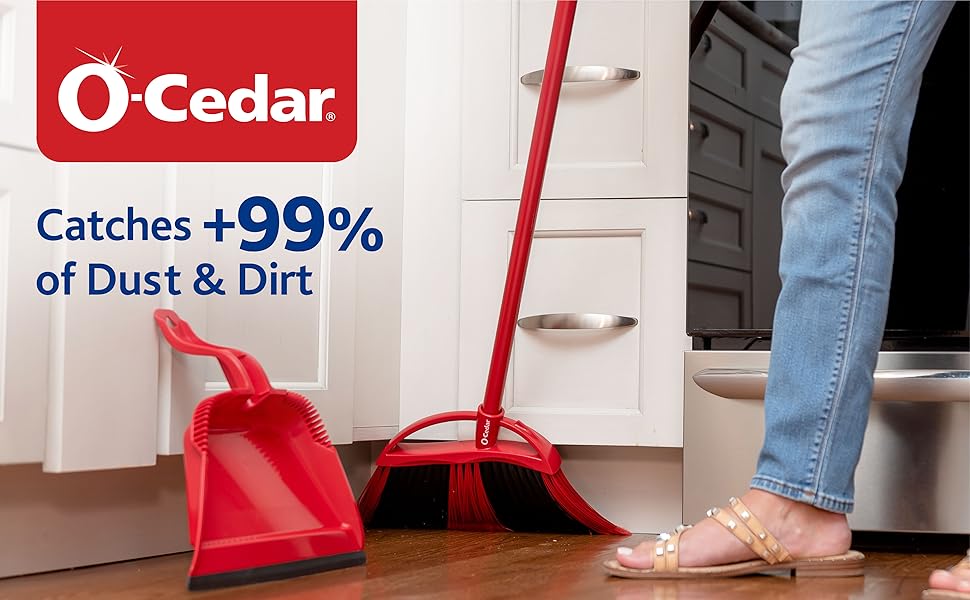 O-Cedar Angle Broom with Dustpan One Sweep Cat Dog Hair Indoor Outdoor Recycled