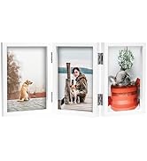 TOFOREVO 4x6 3 Picture Frame Triple Wooden Three Hinged Photo Frame Definition Glass Stand Vertic...