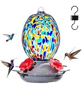 Muse Garden Hand Blown Glass Hummingbird Feeder - 19OZ Plastic Base Humming Bird Feeders for Outd...