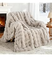Exclusivo Mezcla Faux Fur Throw Blanket for Couch, Luxury Reversible 3D Rabbit Bubble Fur Fuzzy T...