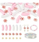 Craftdady Jewelry Making Kits - Acrylic Long Curved Tube Beads, Porcelain Flower Beads, Disc Bras...