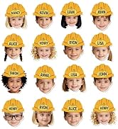 AnyDesign 50 Pcs Construction Helmet DIY Cutouts Yellow Construct Helmet Paper Cutting with 100 P...
