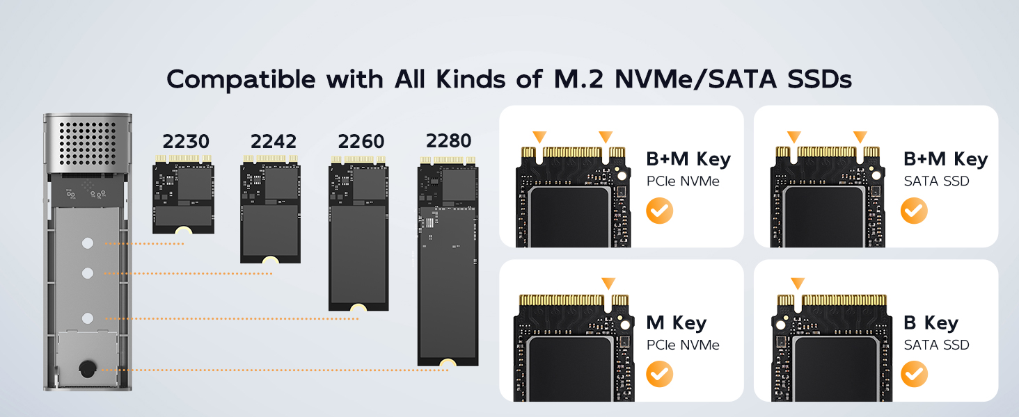 M.2 PCIe NVMe NGFF SATA SSD enclosure adapter container caddy case shell housing reader dockcase