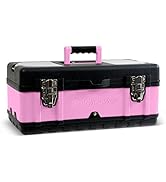 Pink Power Pink Tool Box for Women - 18" Small Metal &amp; Plastic Portable Lightweight Locking Empty...