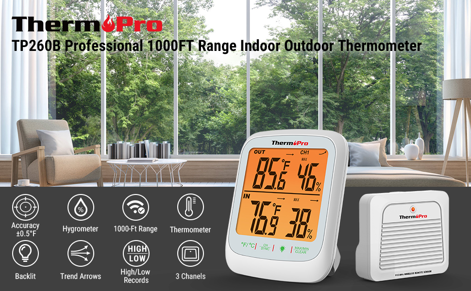 Indoor Outdoor Thermometer Wireless
