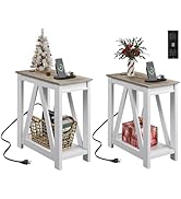 WLIVE End Tables Living Room Set of 2 with Charging Station, Sofa Side Tables with Open Storage S...