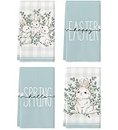 Artoid Mode Buffalo Plaid Bunny Rabbit Eucalyptus Leaves Happy Easter Kitchen Towels Dish Towels,...