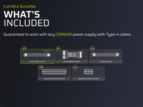corsair elite premium PSU cables; individual sleeved cables; paracord; modular PC power supply