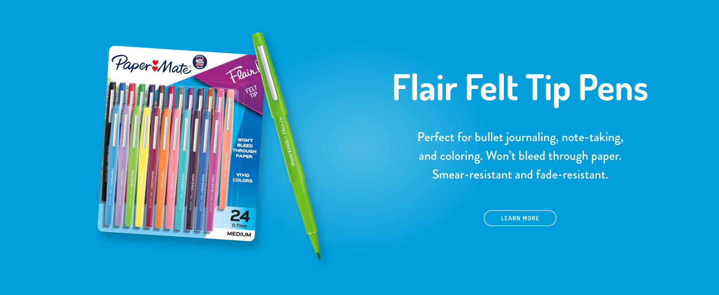 paper mate flair felt tip pens blue background teacher student bullet journaling smear fade bleed