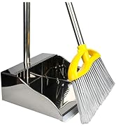 Stainless Steel Dustpan with Outdoor Stiff Bristles Broom,Long Handle Metal Dust Pan and Heavy Du...