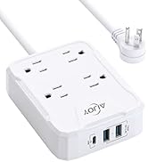 Power Strip with 4 Wide Outlets 3 USB Ports (1 USB C-PD) 5ft Flat Plug Extension Cords Compact fo...