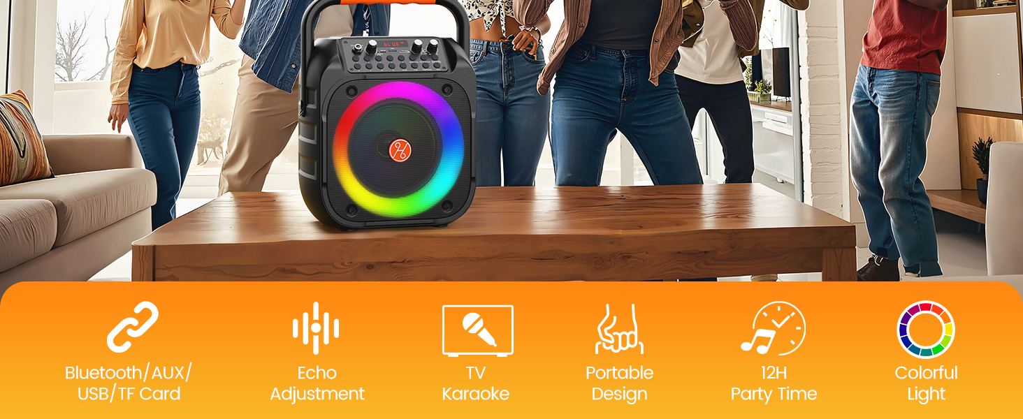 The PPMIC T26-T karaoke machine for adults with two wireless microphones.