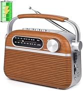 ONGTEED Retro AM FM Analog Radio Bluetooth Speak Plug in Wall, AC Power or Rechargeable or Batter...