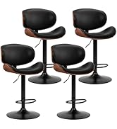 DUMOS Swivel Bar Stools Set of 4, Adjustable Counter Height BarStools, PU Leather Upholstery Chai...