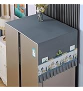 Fridge Dust Cover Fridge Dust Proof Cover Front Load with Storage Pockets Anti-Slip Washer And Dr...