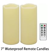 2 PCS 3" x7" Waterproof Outdoor Battery Operated Flameless LED Pillar Remote Candles Flickering P...