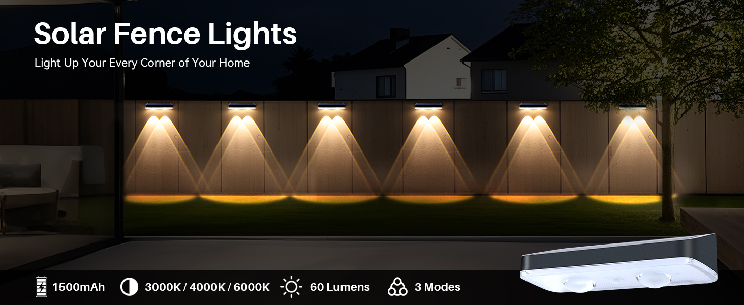 Solar Fence Lights with 3 Modes Bright LED Lens Outdoor Solar Wall Light for Porch