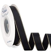 Ribbli Black Satin Ribbon with Gold Edge,Double Faced Satin 5/8 Inch x Continuous 25 Yards,Black ...