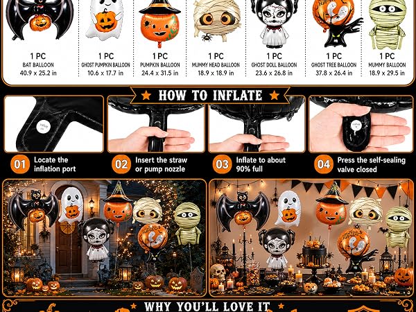 Halloween Party Decorations Black white orange mummy bat ghost pumpkin Balloons Foil Balloon