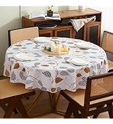 Round Vinyl Tablecloth with Flannel Backing Waterproof Oil-Proof PVC Table Cloth Stain-Resistant ...