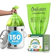 GreFusion Compostable Trash Bags for Kitchen Compost Bin 1.2 Gallon,150 Count,Compost Bags Small ...