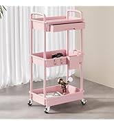 3-Tier Rolling Utility Cart-Pink