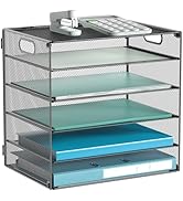 6 Tier Letter Tray Paper Organizer with Handle, Mental Mesh Desk File Paper Organizer for Office ...