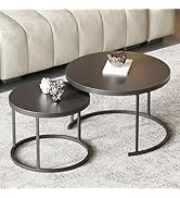 Round Nesting Coffee Table, Black Modern Decorative Coffee Center Table Set of 2, Sintered Stone ...