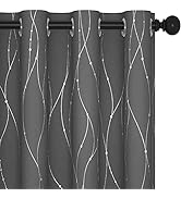 Deconovo Living Room Curtains 84 Inches Long, Blackout Curtains for Bedroom | Silver Line Foil Pa...