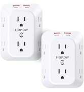 Outlet Extender, 6 Outlets, 2A2C, 1050J, USB Wall Charger, 1875W/15A | 2 Pack, Surge Protector, 3...