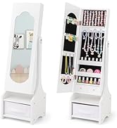 CHARMAID Kids Jewelry Armoire Cabinet - Standing jewelry Organizer for Girls, Full Length Mirror,...