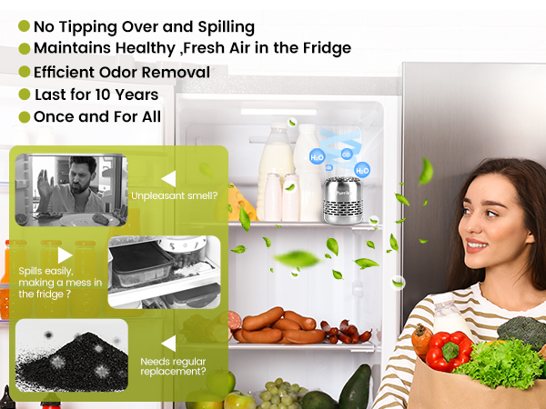 No spilling like baking soda products,no need regular replacement like activate cacoal product.