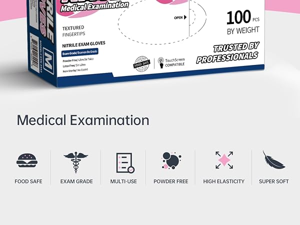 Beastek Medical grade Nitrile Examination gloves food safe powder free super soft