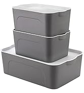 Peohud Set of 3 Lidded Storage Bins, Stackable Storage Containers for Organizing, Plastic Organiz...