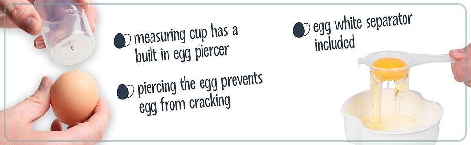 Measuring cup has a built in egg piercer, egg white separator