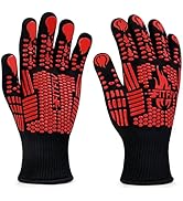 FITFIV BBQ Gloves, Oven Gloves, 1472°F Extreme Heat Resistant Barbecue Gloves, Silicone Non-Slip ...