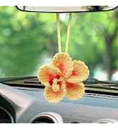 Crochet Hibiscus Flower,Car Decor Hanging Ornament for Women,Handmade Hawaiian Tropical Flower,Cu...