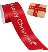 TONIFUL Red Glitter Satin Ribbon with Printed Merry Christmas - 2 Inch x 10 Yards Christmas Ribbo...